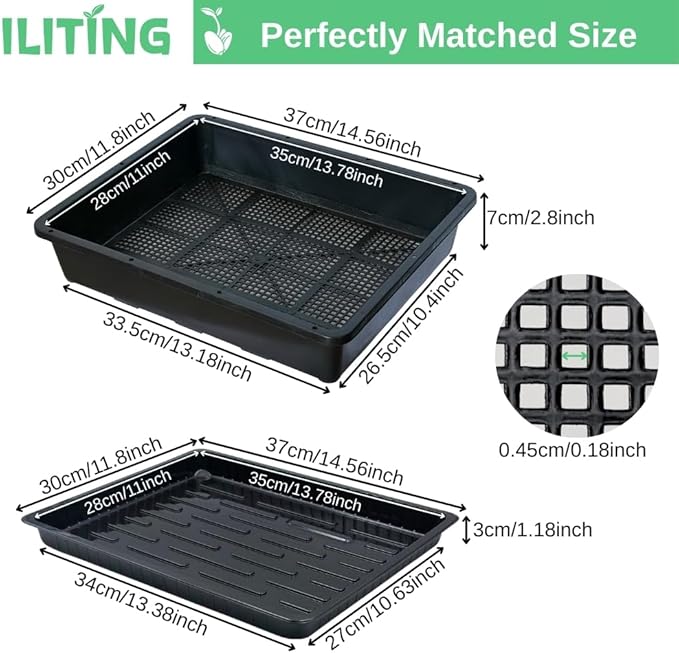 Soil Blocking Trays 5-Set 15x12inch Mesh Trays Flat Plant Tray with Humidity Domes, Nursery Supply for Microgreen, Seed Starting, Indoor Gardening, and Greenhouse