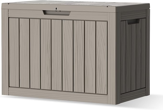 Outdoor Storage Box Deck Box, 50 Gallon Waterproof Deck Boxes, Package Delivery Boxes for Outside, Resin, Lockable Patio Storage Bins for Garden Tool, Cushion, Pool, Porch, Weatherproof & UV-Resistant