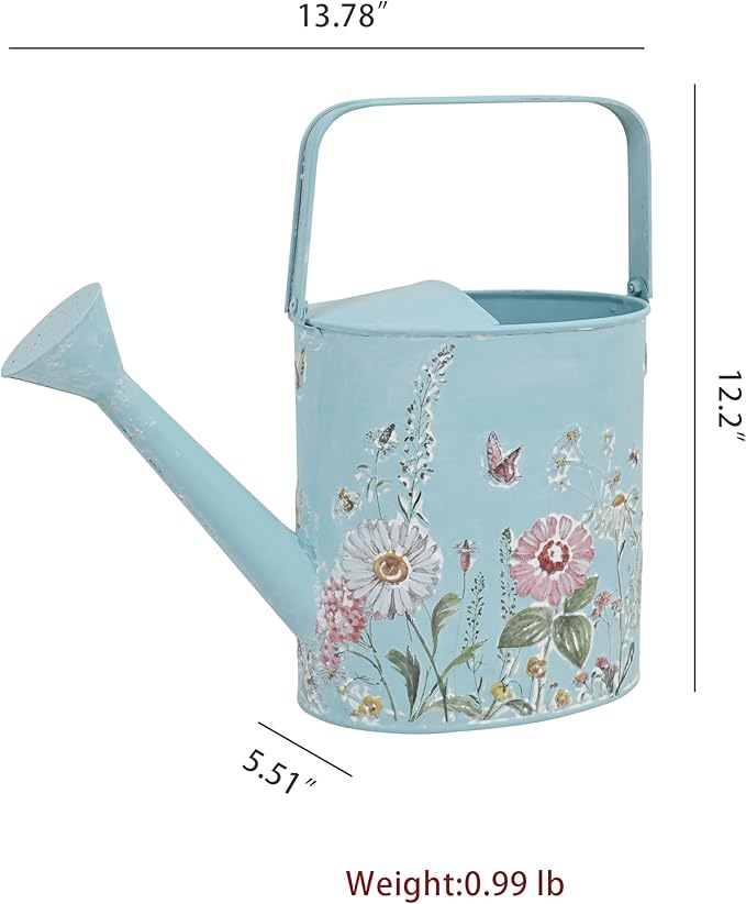 Metal Watering Can Flower Pot with Handle Rustic Farmhouse Water Can for Indoor Outdoor Garden Plants Watering (Blue#2)