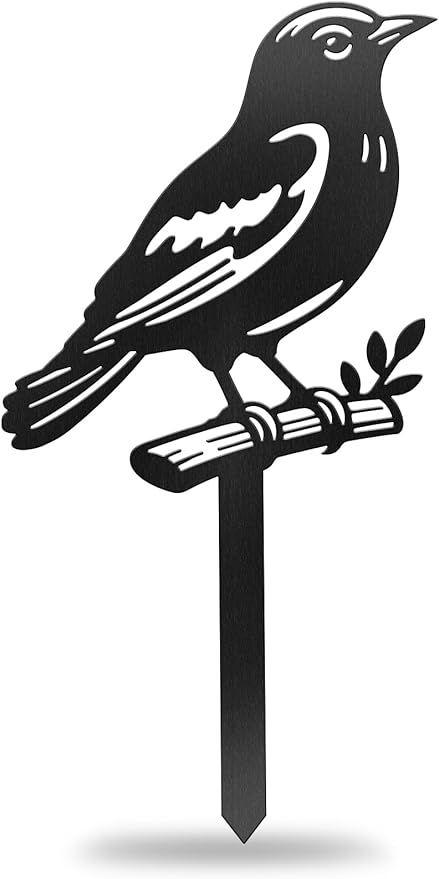 CUTHOLLOW Metal Plant Marker Stake Bird and Branch for Outdoor Indoor, Waterproof 11.8 inch Cute Garden Plant Labels Sign Tag for Herb, Farmhouse Greenhouse Decor - Funny Gardening Gifts