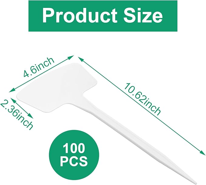100 Pcs White Plant Labels, T-Type 10.6" Large Plastic Plants Tags Waterproof Plant Makers Nursery Garden Labels for Outdoor Indoor Plants Flowers Vegetable Potted Belt