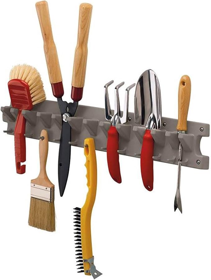 Suncast 6 Pack 2' Wall Mount Tool Organizer for Hanging Lawn and Garden Tools, 30 lb. Weight Capacity, Gray, Made in The USA