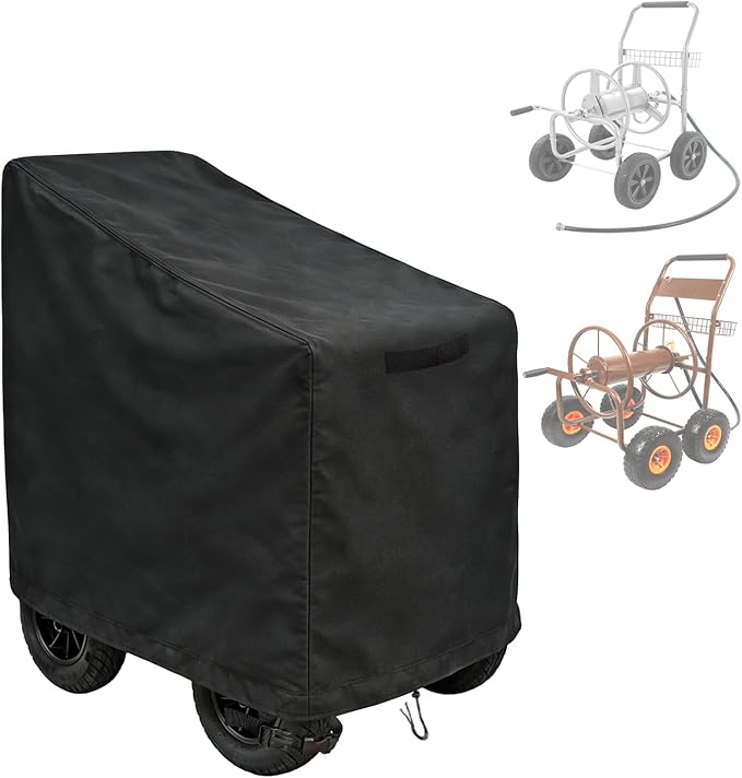 Hose Reel Cart Cover for Outside,Waterproof Hosepipes Covers for Garden,Heavy Duty Hose Holder Shield Protects Against Sun,Rain,Snow,and Dust(38x23.6x26/36in,Black)