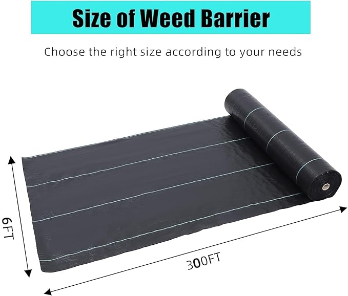 6ft X 300ft Weed Barrier Landscape Fabric Heavy Duty, Premium 2.4 oz Ground Cover Weed Block Gardening Mat, Easy Setup & Superior Weed Control, for Erosion Control, Weed Barrier