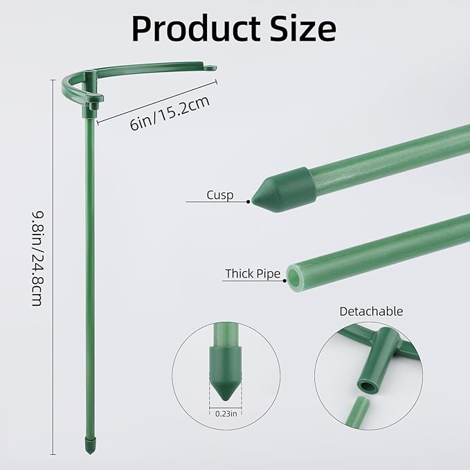 24 PCS Plant Support Stakes, Stackable 3 Tier Garden Flower Support, Half Round Plant Stakes, Tomato Cages, Trellis Support Rings for Climbing Plants Vegetables Flowers Fruits