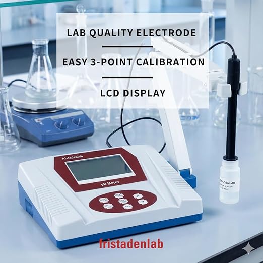 Fristaden Lab Benchtop pH Meter | USA Company | 6621 Electrode for Semi-Soft Foods and Fruits | High-Accuracy (0.01 pH) | Calibration Solutions Included