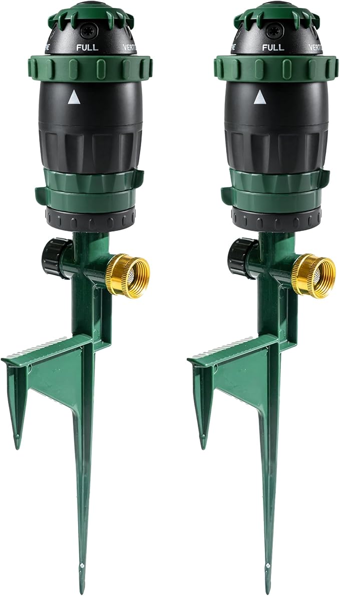 HOURLEEY 2 Pack Gear Drive Sprinkler for Yard, Heavy Duty 5-Pattern 360 Degree Rotary Water Sprinkler with Spike Base, Durable Lawn Sprinkler with 3/4 Inch Adapters for Large Area Garden