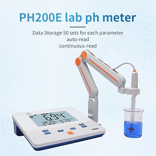 Lab Benchtop pH Meter, 1-3Points Auto Calibration,0.01 pH Accuracy,200 Sets of Data Storage,Professional pH/Temp/ORP Test,6.0 inch High Definition Screen, PH200E