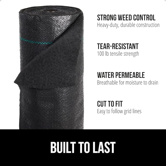 GORILLA GRIP Powerful Weed Barrier Landscape Fabric, Durable Tear Resistant Blocker, Permeable UV Resistant Fabrics for Landscaping Outdoor Garden Bed, Ground Mulch