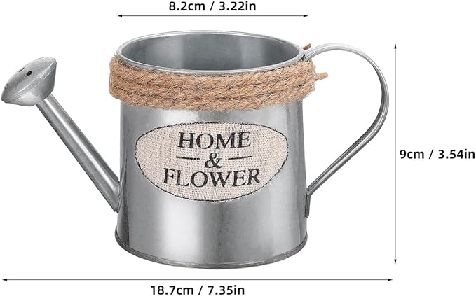 Cabilock 3pcs Rustic Galvanized Metal Vase with Jute Rope Handles - Farmhouse Decorative Flower Pot, Vintage Watering Can Pitcher for Home Decor, Wedding Centerpiece, Tabletop Floral Arrangement
