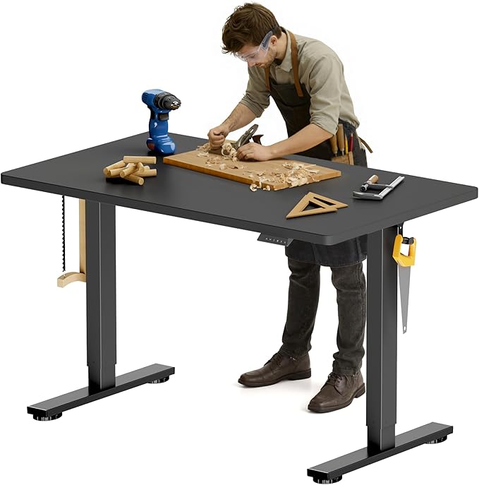 FLEXISPOT Electric Adjustable Workbench, 48x30 Inches Ergonomic Worktable for Garage, Workshop, Office and Home, Spacious Desktop for Woodworking Sewing and Crafts, Black, 2 Packages