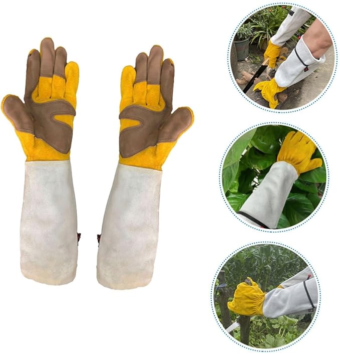 Cowhide Puncture-proof Gardening Gloves for Thorn Protection, Extended Length 11.5cm, Heavy-duty Protective Work Gloves for Outdoor Garden and Pruning Tasks