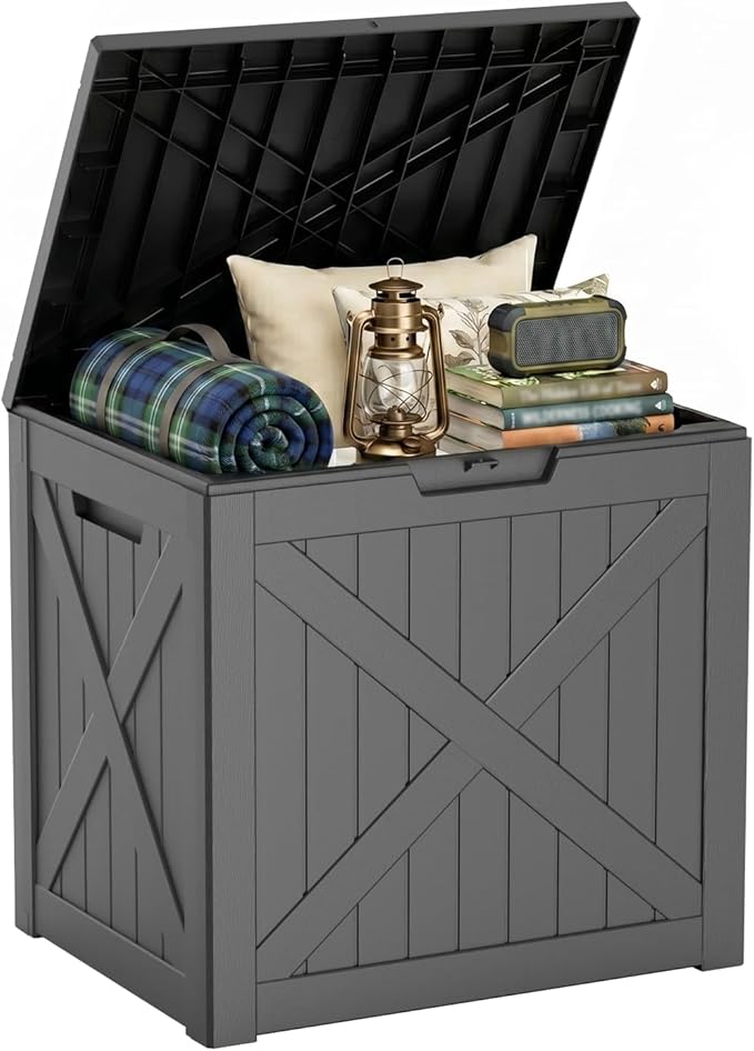 36 Gallon Deck Box Outdoor Storage Box, Waterproof, Lockable, Resin Outdoor Storage for Garden Tools,Indoor Cushions,Accessories Outside Storage Weatherproof Container(Black)