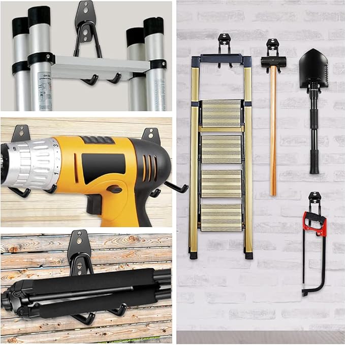 3-H Garage Wall Hooks Heavy Duty 8 Pack, Anti-Slip Steel Wall Mount Storage Hooks for Hanging Ladder Garden Yard Tools, Utility Organizer for Garage Lawn Shed(Black)