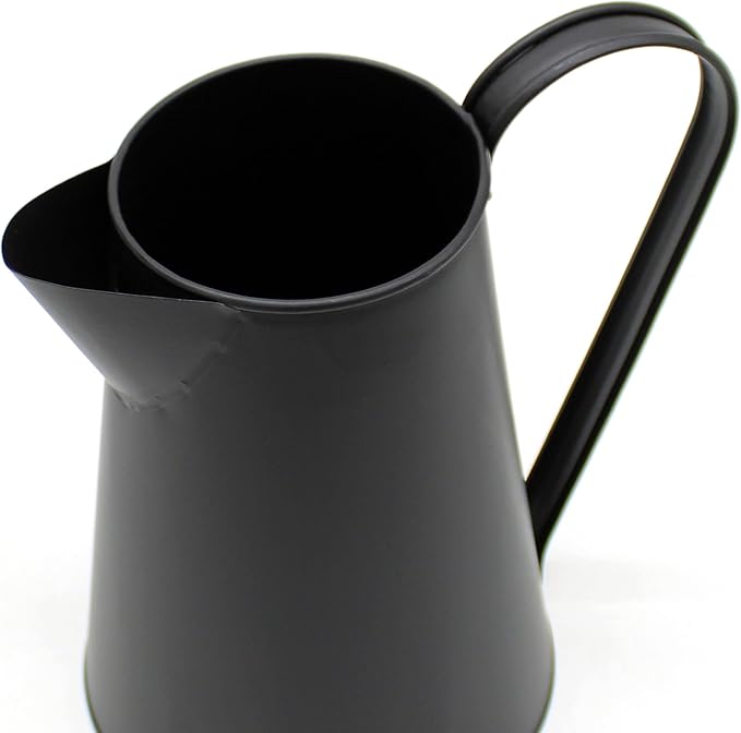 CVHOMEDECO. 7 Inch Galvanized Metal Milk Pitcher, Old Rustic Primitive Watering Can Jug Vase for Home and Garden Décor. Black