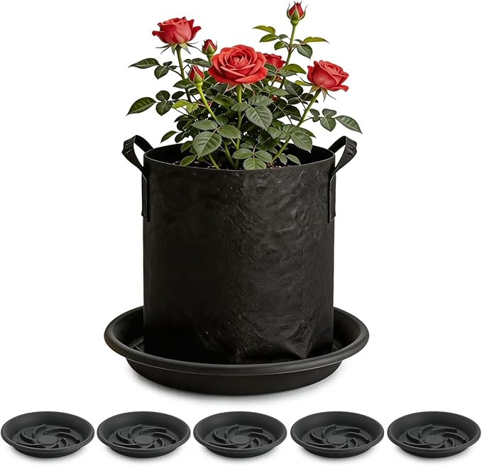 BTPLASTIK Plant Saucer 12 inch 5 Pack, Pot Elevators for Inside Plants, Heavy Duty Flower Planter Drip Trays for Pots, Pot Saucers for Plants, Grow Bags Saucers Gray