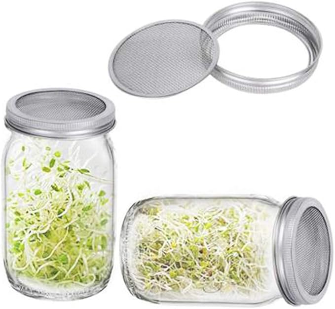 Sprouting Jar Lid (32oz Glass Jars) with 4 Pack Stainless Steel Sprouting Stands for Wide and Wide Mouth Mason Jar for Growing Organic Sprouts, Stainless Steel, 4 Pack