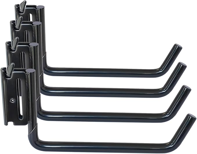 4-Pack 6" Heavy-Duty E-Track Extended Flat J Hooks with Extra Rubberized Dip-Coating - Ladder Tie-Down Hooks for Trucks, Trailers, Garages, Workshops