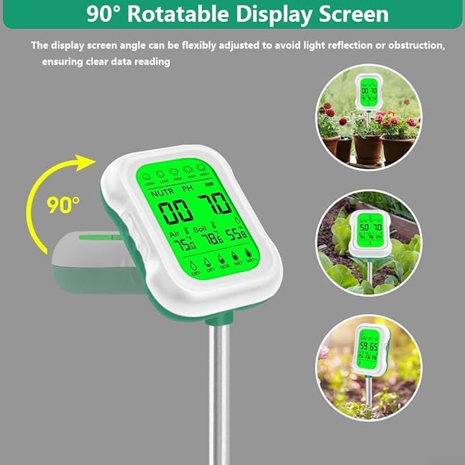 7 in 1 Digital Soil Humidometer,Measures Soil Ph,Humidity,Temperature,Light Intensity,Soil Efficiency,Air Humidity,Suitable For Garden And Outdoor Plants,Batteries Not Included