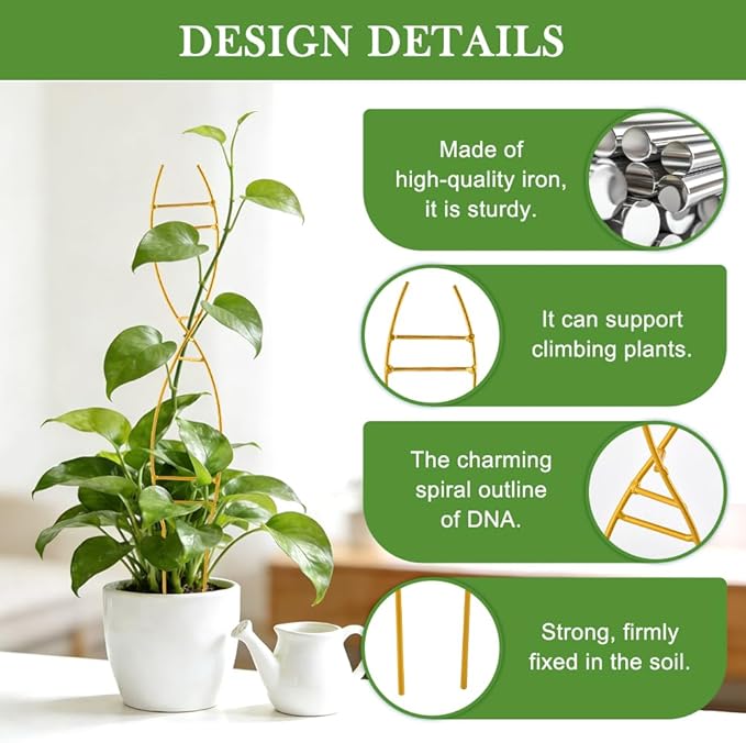 15.94 inch Plant Trellis for Climbing Plants Indoor, Unique DNA Spiral Design Metal Climbing Trellis for Vining Plants, for Houseplant Flower Pothos
