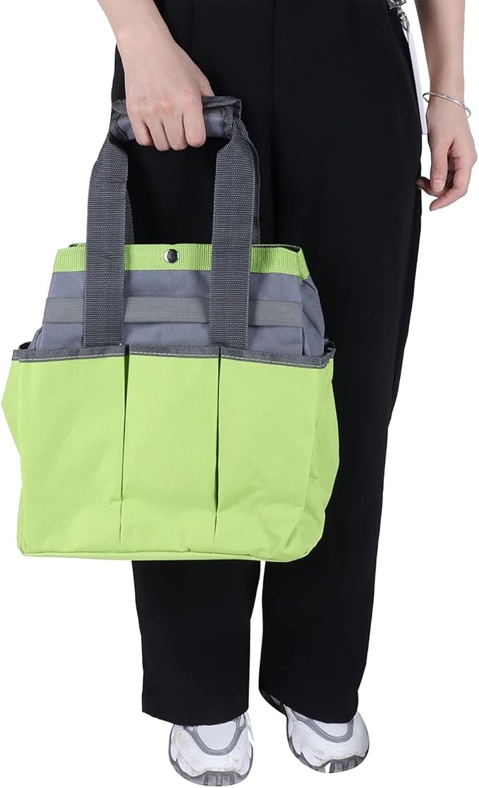 Large Capacity Tool Storage, Garden Tote, Portable Gardening Tools Carrier with 9 Pockets, Comfortable Handle and Elastic Straps, Oxford Cloth for