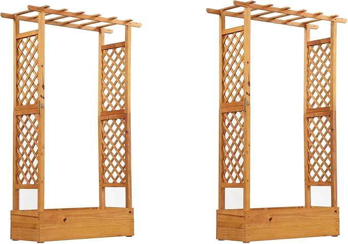 Happygrill 70" Raised Garden Bed with Trellis, 2 Pack Wood Planter Box w/Hanging Roof, 2 Side Trellises, Open-Ended Base for Flower, Climbing Plant, Plant Container for Garden