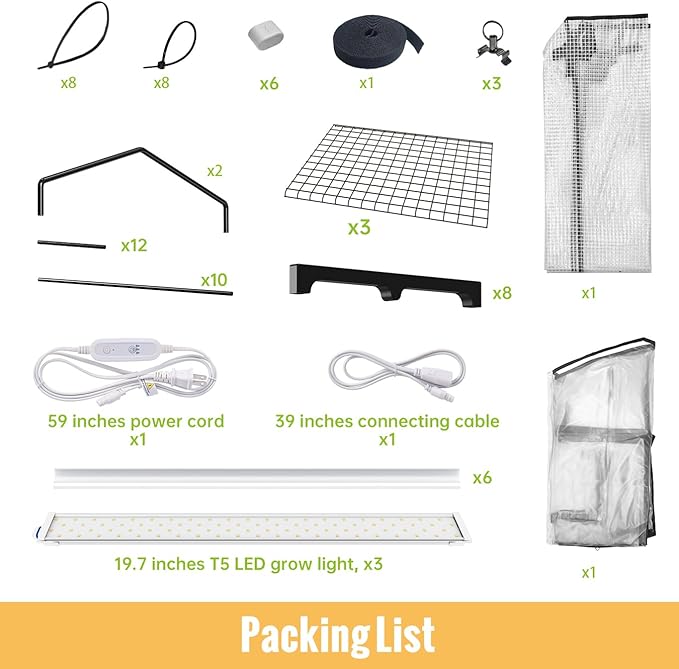 Indoor Greenhouse with Grow Light, 3-Tier Plant Stand with PVC Tent, Ventilation Window, Bottom Pouch, 20W Full Spectrum Grow Light with Timer, for Seed Starting, 27" L x 19" W x 49" H