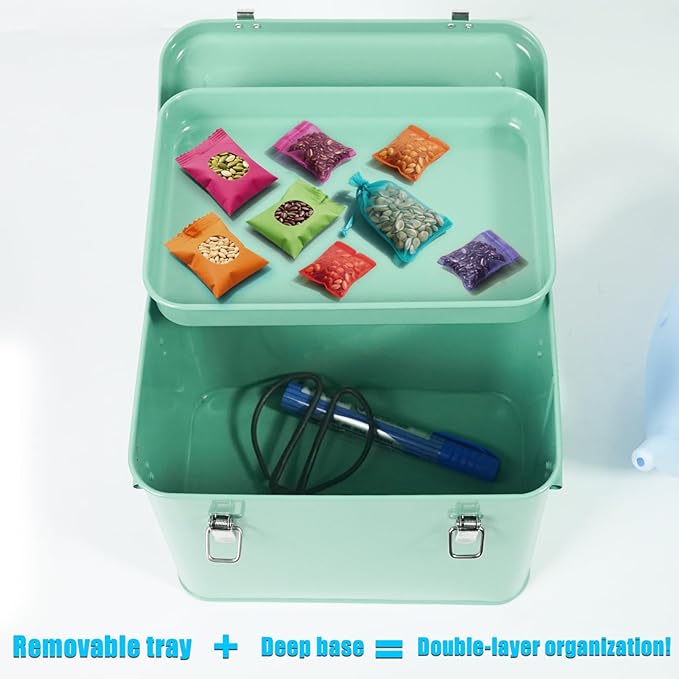 Luwint Seed Storage Organizer, Metal Saving Box Container with Removable Tray, Small Storage Box with Lid for Seeds, Keepsakes, Mini Tools