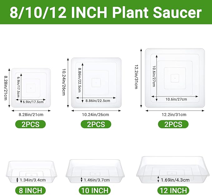 GREANER Clear Plant Saucer, 8/10/12 Inch Humidity Tray for Orchids, Plant Water Catcher Tray for Indoor Outdoor Use(6 Packs)