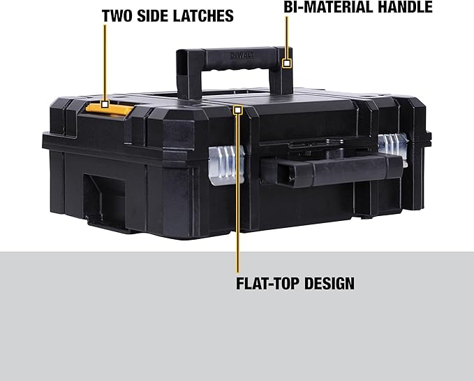 DEWALT TSTAK II Tool Box, Flat Top Tool Storage Case, Organizer Box Holds Up To 66 lbs, Flexible Platforms for Stacking, 13 Inch (DWST17807)