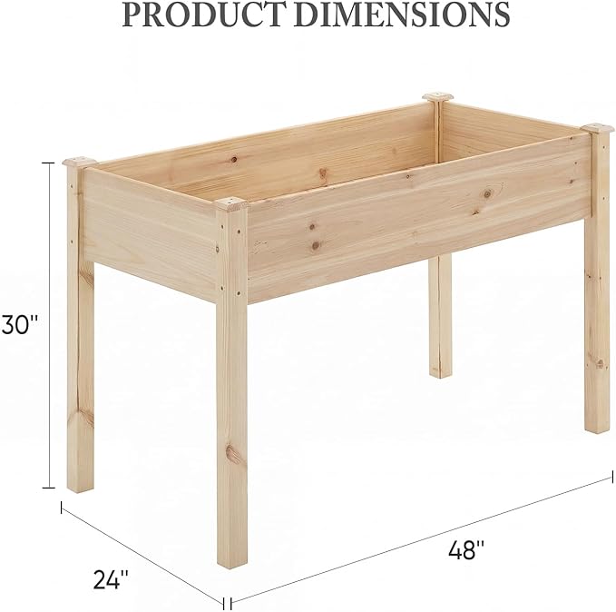 DUMOS Raised Garden Bed with Legs, 34x18x30 Inch Planter Box Outdoor with Liner for Herbs Flowers Vegetables, Elevated Wooden Garden Bed for Patio, Balcony and Backyard, Natural Wood