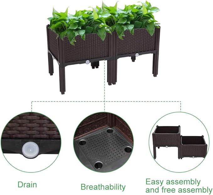 Raised Garden Beds, Planter Box, Self-Watering Plastic Planter for Indoor Outdoor Vegetables, Fruits, Potato, Flowers (2 Pcs)