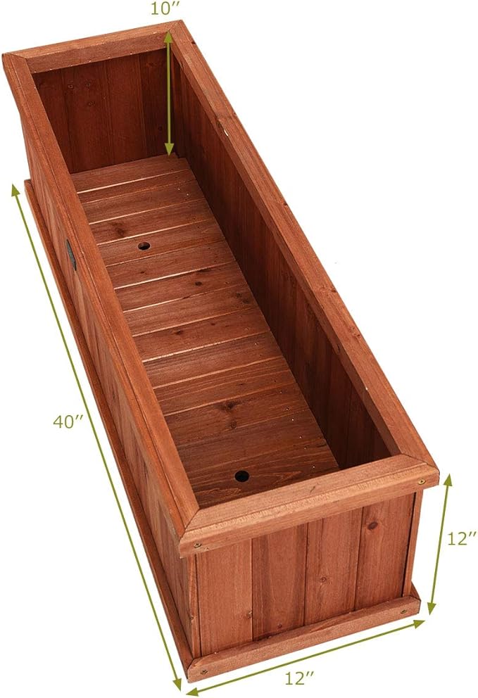 Giantex Raised Garden Bed Flower or Vegetable Planter Window Mounted Plant Box for Garden, Yard Wood Box for Planting, 40"x13"x12"