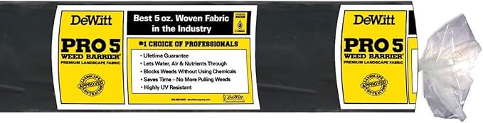 Dewitt 4-Pack Pro-5 Weed Barrier Fabric 5 oz, 3 x 250 Feet – Heavy-Duty Woven Landscape Ground Cover Mat for Raised Garden Bed, Greenhouse Gardening, Outdoor Landscaping, and Commercial Planting