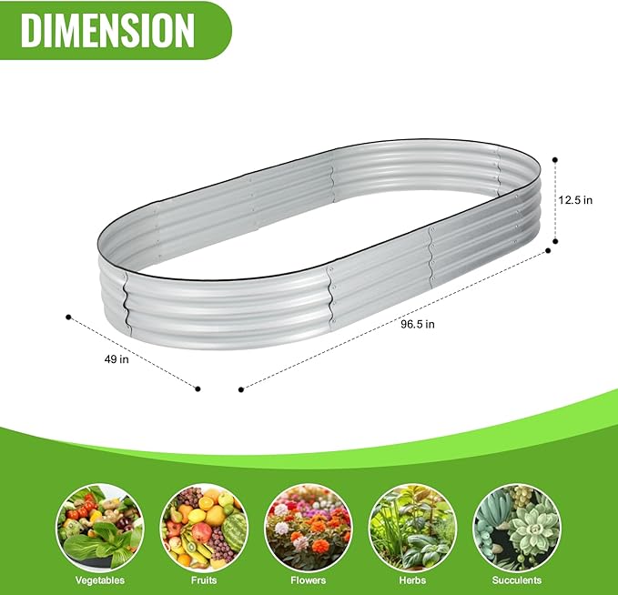 Backyard Expressions Home Galvanized Raised Garden Bed Kit 8x4x1ft, Planter Box Raised Garden Beds Outdoor, Easy Assembly Metal Raised Bed for Gardening Vegetables, Fruits, Flowers - Silver