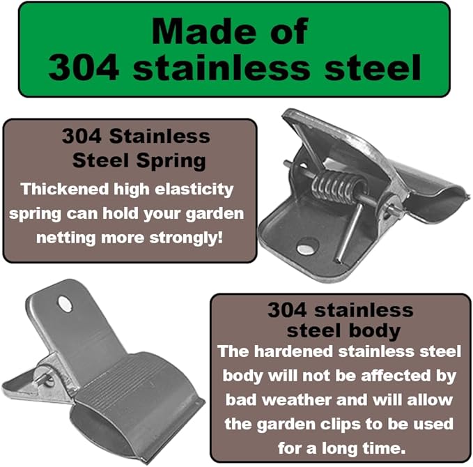 Stainless Steel Garden Clips, Extra Wide Strong Fixing Greenhouse Clips For Pvc Pipes, Garden Hoops. For Fixing Plant Cover, Shade Cloth, Greenhouse Plastic Sheeting, Garden Netting, Etc.