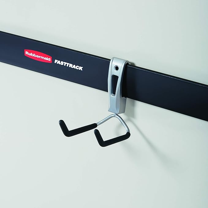 Rubbermaid Fasttrack Wall Mounted Garage Storage Utility Multi Hook for Tools, Chairs, Hose, Equipment, and Other Items, Supports 25 Lbs Each (6 Pack)