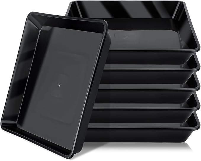 GREANER 8 Inch Humidity Tray, Black 6 PCS Plant Pot Drainage Tray, Indoor Plant Trays for Pots, Drip Trays for Potted Plants, Plastic Plant Trays for Pots, Seed Starter Growing Tray