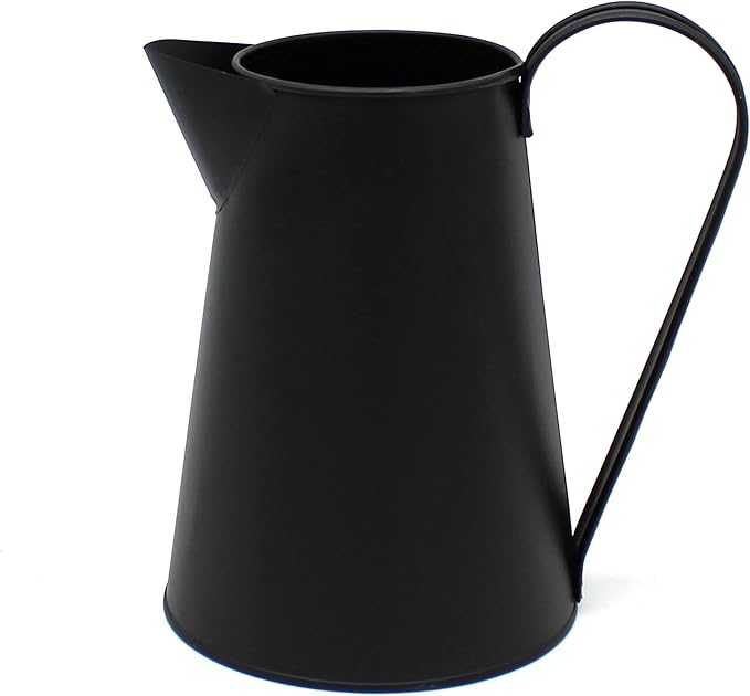 CVHOMEDECO. 7 Inch Galvanized Metal Milk Pitcher, Old Rustic Primitive Watering Can Jug Vase for Home and Garden Décor. Black