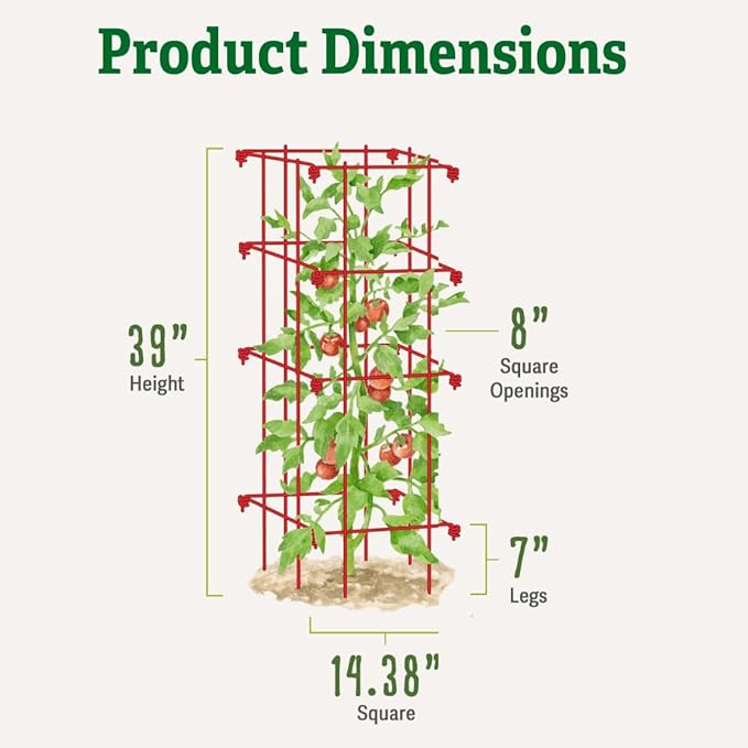 Gardener’s Supply Company Lifetime Tomato Cages | Heavy Gauge Sturdy Garden Plant Supports for Vegetables and Other Climbing Plants | No Assembly Needed - Red (Set of 4)
