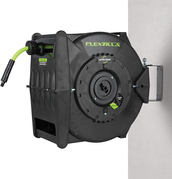 Flexzilla Levelwind Retractable Air Hose Reel, 3/8 in. x 75 ft., Heavy Duty, Lightweight, Hybrid, ZillaGreen - L8306FZ