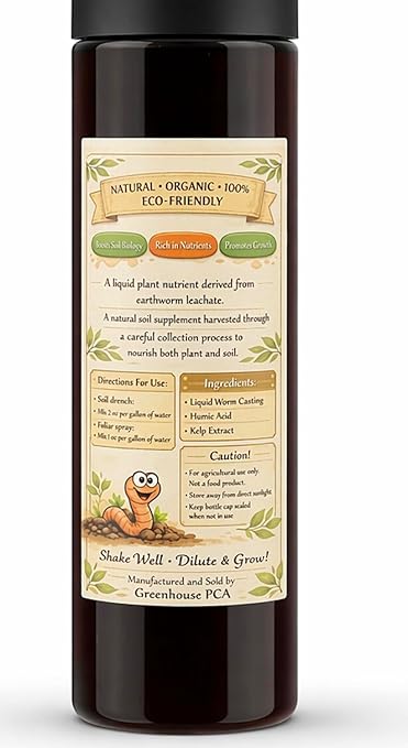 Worm Pee Liquid Earthworm Castings Fertilizer | Soil Amendment with Humic Acid & Kelp Extract | Concentrated Plant Food for Vegetables, Raised Beds & Gardens | for Agricultural & Horticultural Use