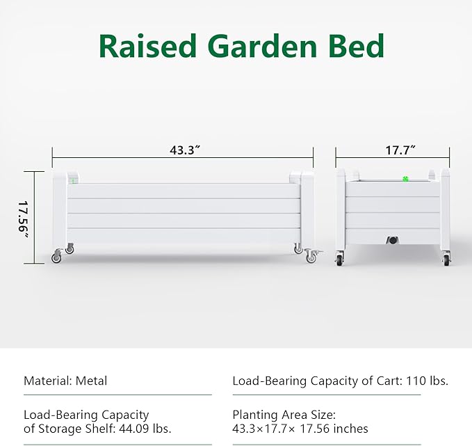 Elevated Raised Garden Bed with Wheels, Outdoor Large Resin Patio Planter Box Stand Divisible with Drain Plug,Water Monitor for Plants Vegetables Flowers Fruits(Ashen)