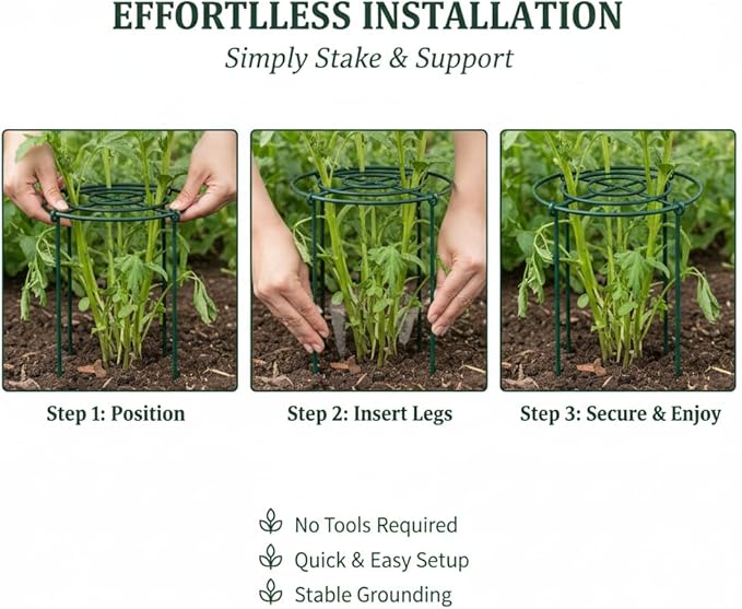 DAYUMKOU 8 Pack Peonies Cages and Supports, 11.5" Wide x 12" High Plant Support Stakes, 4 Legs Plant Cages & Supports with Removable Grid for Peonies Roses Tomato Hydrangea Strawberry