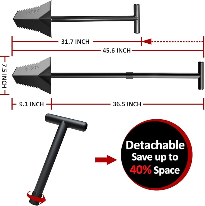 DR.ÖTEK Spade Shovel, Heavy Duty Digging Tool T Handle, Serrated Blade, Root Cutter with Long Short Handle, Garden Spade for Metal Detecting, Transplanting, Trenching, 31 & 45 Inches, 4.5 Pounds