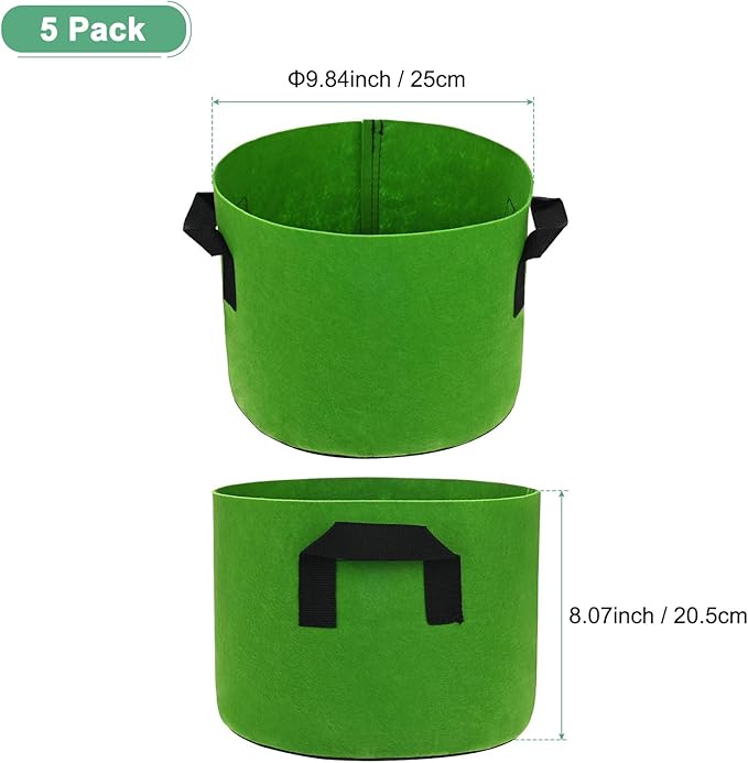 M METERXITY 5-Pack Plant Grow Bags 3 Gallon Grow Bags 300G Thickened Fabric Pots with Durable Handles Plant Garden Grow Pots for Fruits/Vegetables/Flowers/Plants [Green]