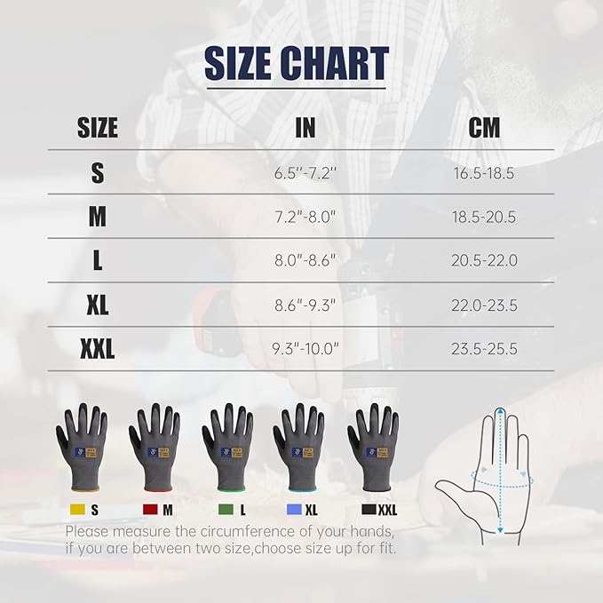 HANDLANDY 6 Pairs Safety Work Gloves with MicroFoam Nitrile Coated - Breathable Nylon Gloves with Grip for Men & Women