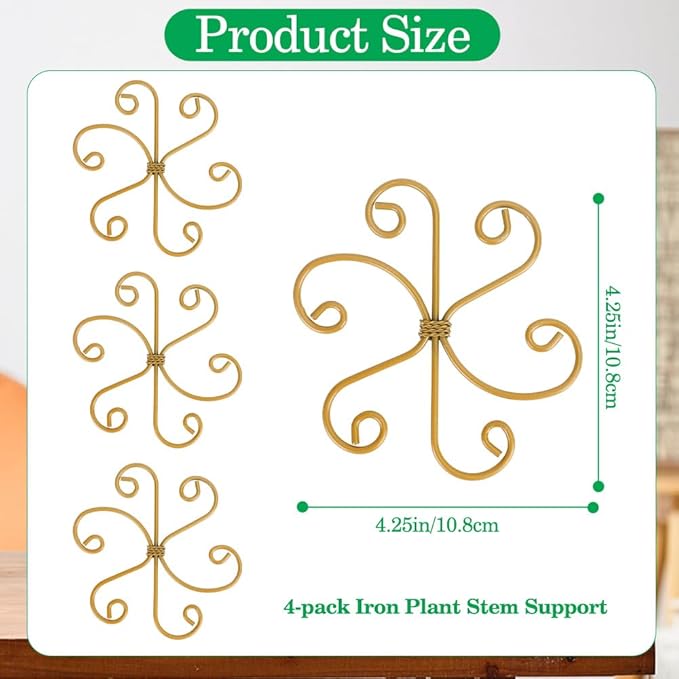 4PCS Iron Plant Stem Support for Indoor Plants Reusable Plant Holders Plants Support Stabilizer for Monstera Bamboo Flower for Growth Gardening Supplies Gifts for Gardeners Garden Tool Set