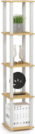 FURINNO Turn-S-Tube 5-Tier Corner Square Rack Display Shelf, Beech/White