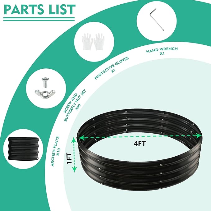 4FT Diameter Galvanized Garden Raised Bed/Plant Box/Fire Pit Ring - 0.8mm Thick,12 Inch Tall,Perfect for Planting a Variety of Flowers,Herbs,Vegetables (Black, 48 Dia X 11.5 inches)